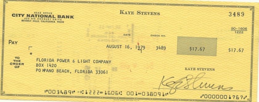 KAYE STEVENS DAYS OF OUR LIVES AUTOGRAPH SIGNED CHECK  