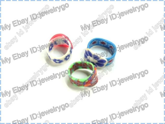 50pcs Wholesale Lots Colorful Mix Polymer Clay Rings Jewellery Free 