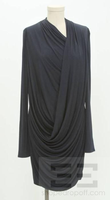 Doo.Ri Navy Long Sleeve Drape Front Dress Size 6  