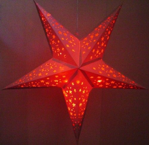 GIANT White Star Hanging Party Or Bedroom Lantern Red LED Lights 60cm 