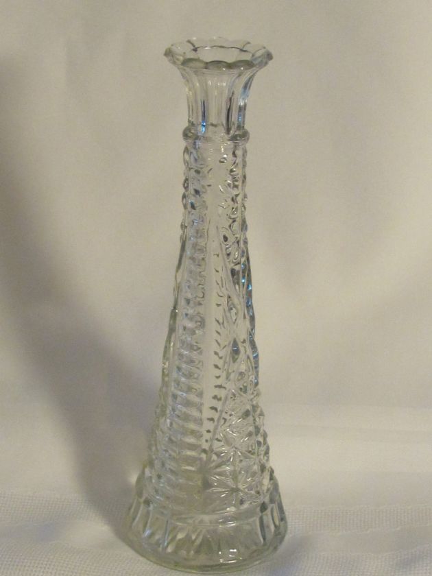 Retro Flower Bud Vase Ribbed Flared Clear Glass 9 tall  
