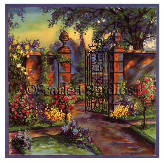 BEAUTIFUL GARDEN & IRON GARDEN GATE   Giclee Print  