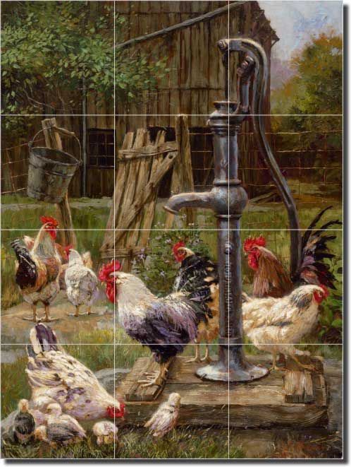 Mirkovich Rooster Art Ceramic Tile Mural Backsplash  