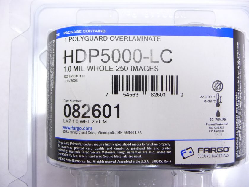 FARGO HDP5000 LC 1.0 MIL POLYGUARD FILM LAMINATE 082601  