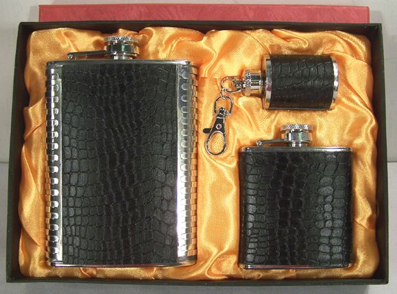   LEATHER SET liquor hip flasks stainless still drinking item NEW  