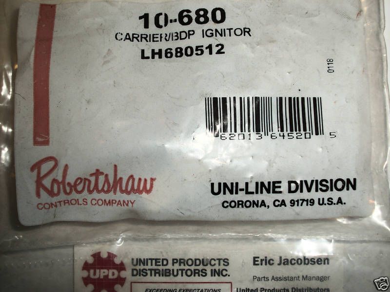 Robertshaw 10 680 Carrier BDP Ignitor LH680512  