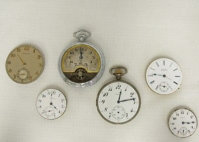 LOT OF POCKET WATCH MOVEMENTS ELGIN WATHAM HAMILTON (PARTS OR REPAIR 