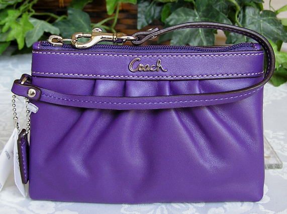 COACH PLEATED LEATHER WRISTLET BAG PLUM 43431 NWT  