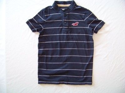 mens HOLLISTER blue/white   striped POLO SHIRT henley HCO seagull MEN 