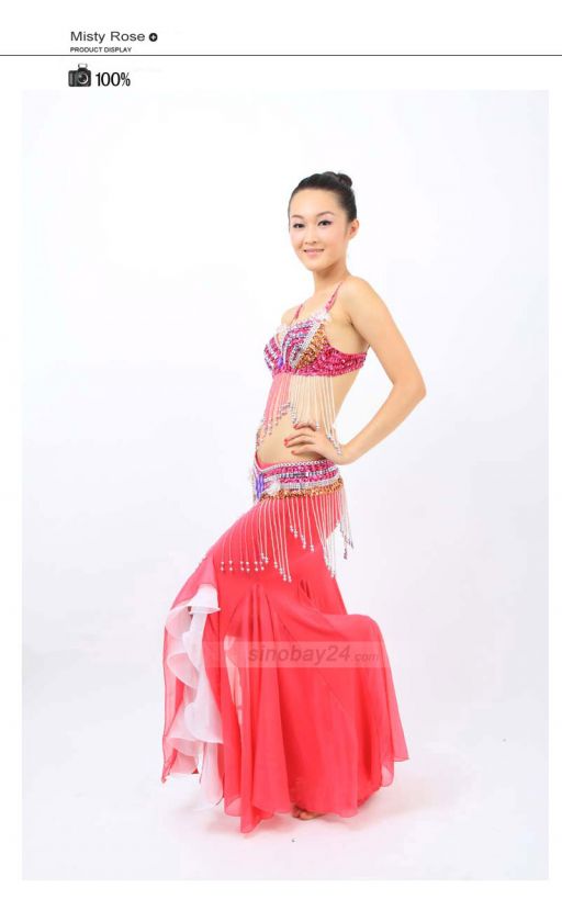 C91816 Women New Belly Dance Set Sexy Silk Sequins 2 Pcs Chiffon Bead 