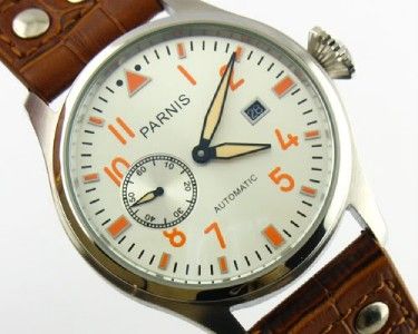 PARNIS PILOT SILVER DIAL AUTOMATIC 47MM MENS NEW WATCH  