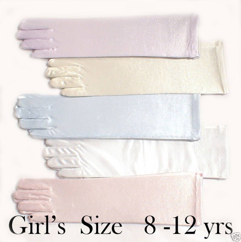 NEW Girls Long Satin Wedding/Pageant Elbow Gloves 8 12  