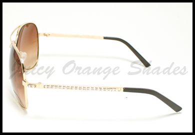 Womens Classic AVIATOR Sunglasses RHINESTONE GOLD/BROWN  