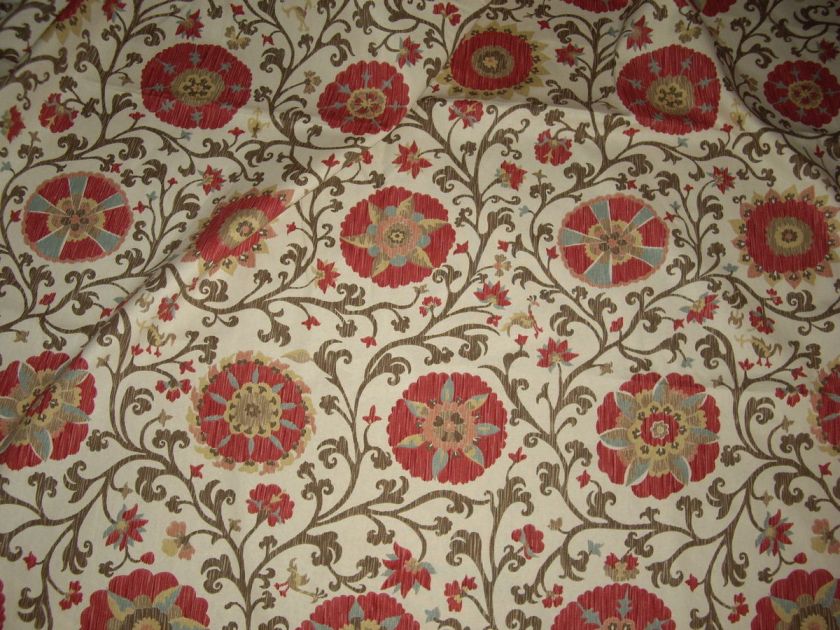 MAGNIFICENT TEAK SCHUMACHER FERGANA EMBROIDERY PRINT SUZANI COTTON 