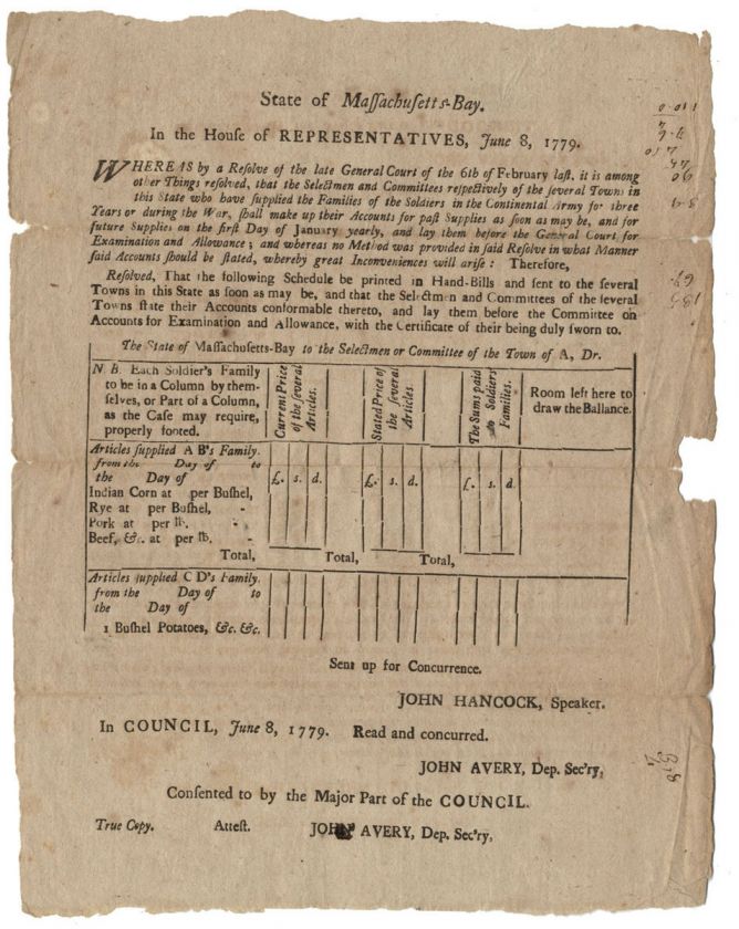 American Revolution]Broadside Resolve of Massachusetts  