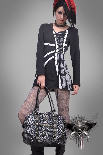 P053 White Leopard Metal Stud Lolita Tote Shoulder Bag  