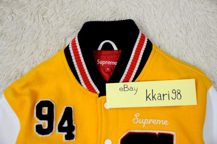 Supreme Varsity Jacket Large Tiger Leather Box Logo sz M  