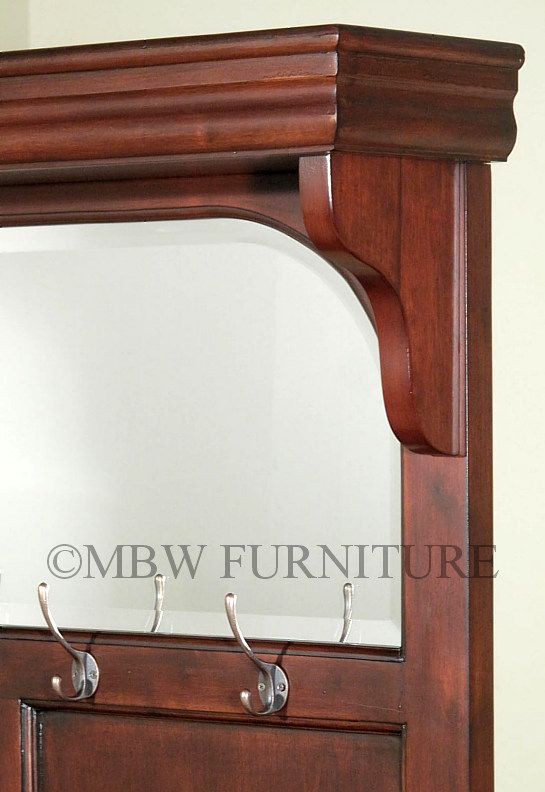 Cherry Hall Tree Hat & Coat Hanger w/ Storage Entry Bench and Mirror 