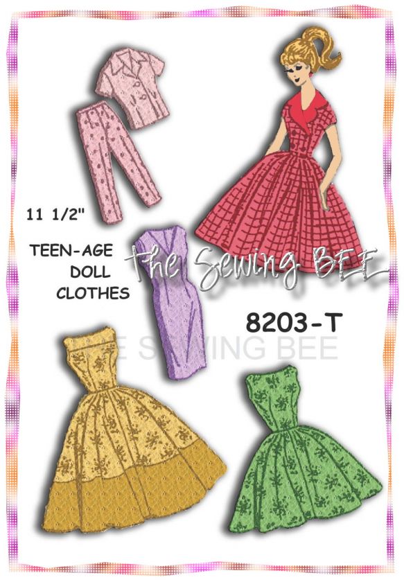 8203 Vintage Doll Clothes Teen Pattern Barbie 11 1/2  