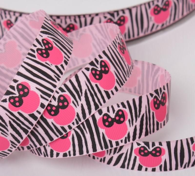 22mm Minnie Zebra printed grosgrain ribbon bowknot bow 5/50 Yards 