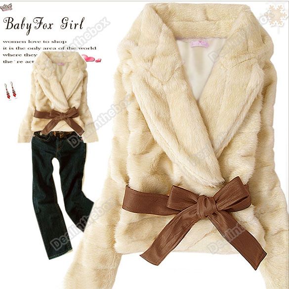 Fashion Fabulous Chic Faux Fur Long Sleeve Rabbit Hair Warm Coat 