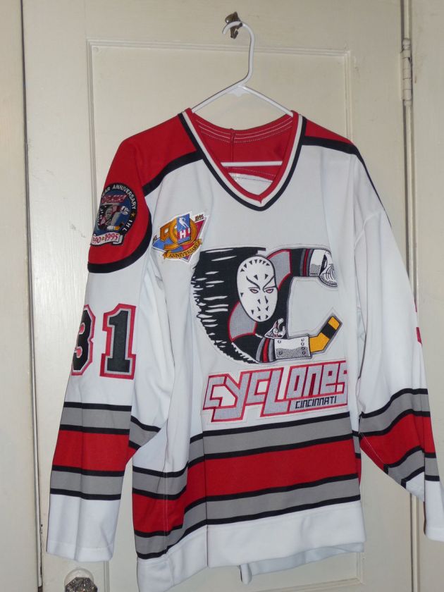 DANNY LORENZ CINCINNATI CYCLONES RARE IHL GOALIE JERSEY SIZE 54 HAND 