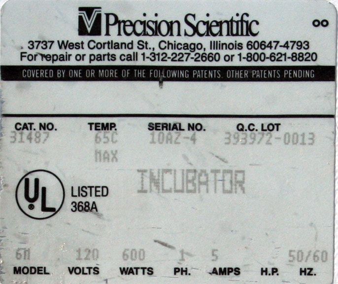 Precision Scientific 6M Convection Incubator 31487  