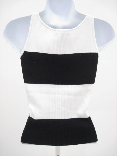 ESSENDI Black White Sleeveless Stripe Top Shirt Sz M  