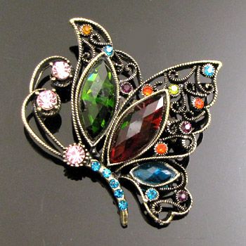    antiqued rhinestone butterfly brooch pin bouquet  