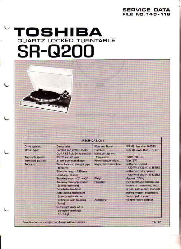 TOSHIBA SR Q200 SERVICE MANUAL ORIGINAL FREE USA SHIP  