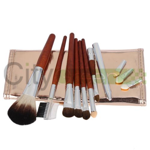 Pcs Eyeshadow Blush Lip Cosmetic Brown Makeup Brush Set + Golden 