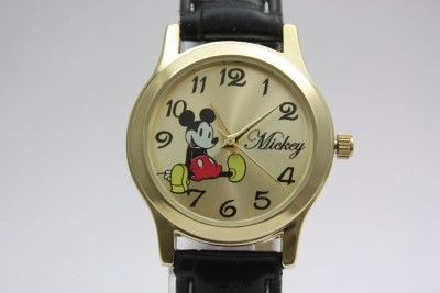   Mickey Mouse Classic Gold Tone Black Leather Watch 30mm MCK615  