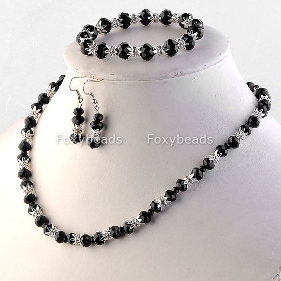 Fashion *3 Color Glass Clear Crystal Cap Necklace Bracelet Earring 