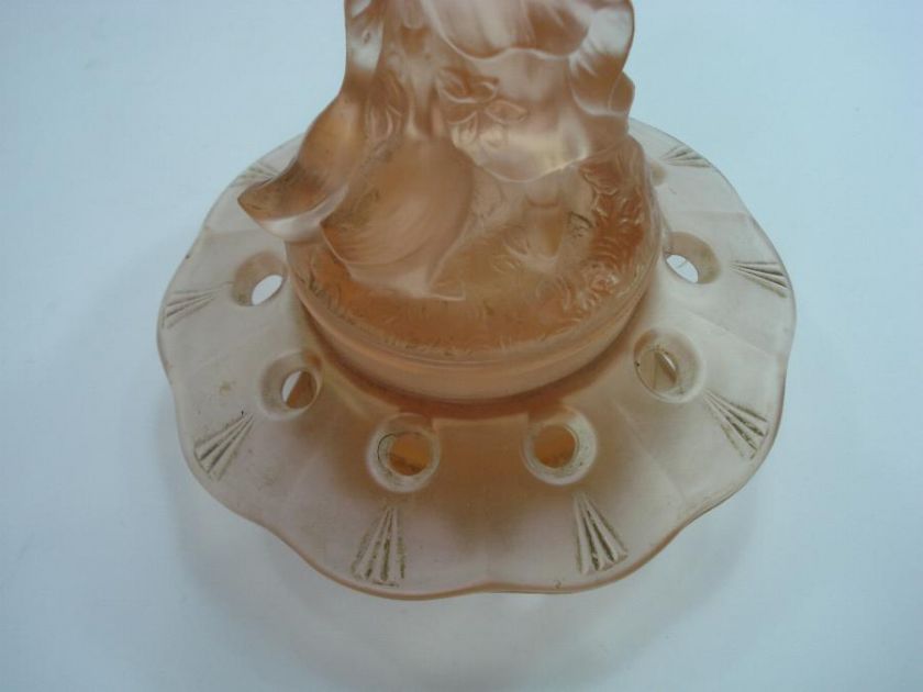 ANTIQUE PINK GLASS STATUETTE OF GIRL JEWELRY BOX  