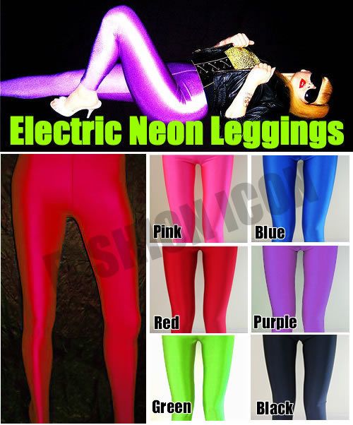 Red Opaque Glossy Shiny Neon SPANDEX Leggings Pants  