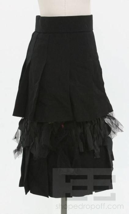 Comme des Garcons Black Wool & Tulle Trim Tiered Skirt Size S NEW 