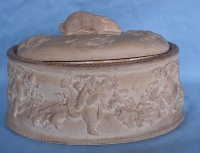 MID 19TH CENTURY WEDGWOOD CANEWARE GAME PIE DISH HARE FINIAL  