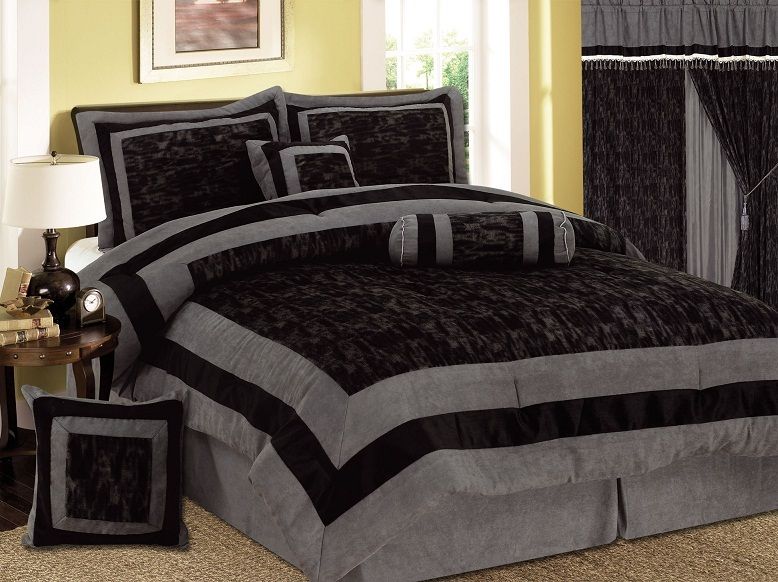 High Quality Short Fur Comforter Set, Curtains Set Grey  