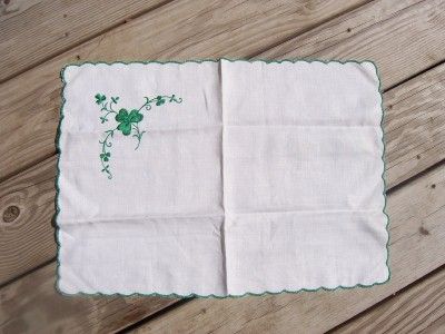 VTG Irish Linen Table Cover Dresser Cloth Shamrocks  