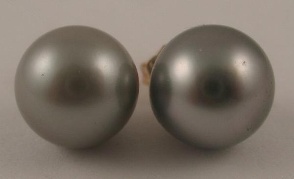 Estate 9.5mm South Sea Tahitian Pearl 14k Stud Earrings  