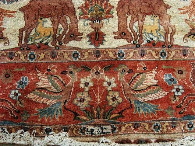 DEER & BIRDS LIFE HAND KNOTTED RUG CARPET SILK WOOL 6x9  