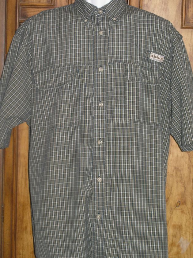 Magellan Mens Short Sleeve Green Vented Fishing Shirt Size L  