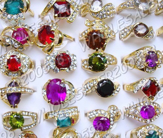 WHOLESALE 50pc Fashion Golden CZ&Rhinestone #6 10 Rings  