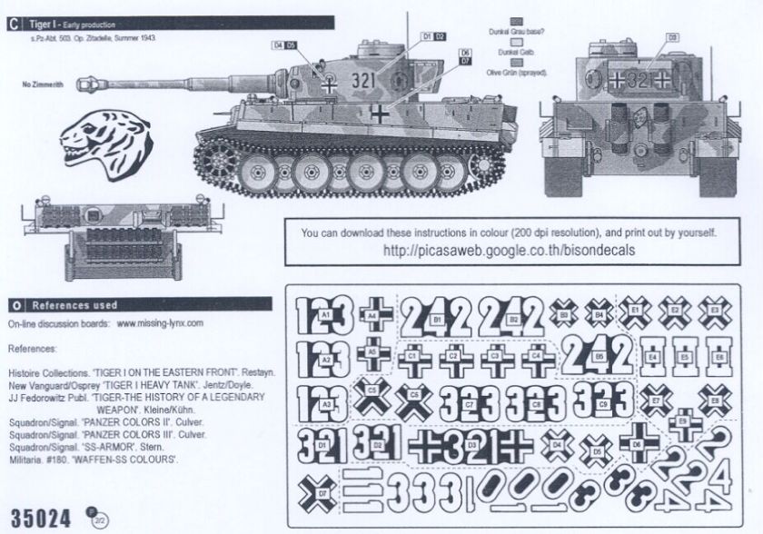 Bison Decals 1/35 Pz Abt 503 TIGER TANKS OPERATION ZITADELLE KURSK 