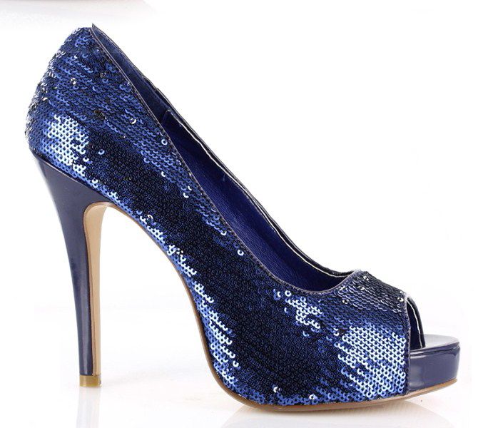   Navy Sequins Platform Heels Pinup Peep Toe Pumps Pageant Prom Shoes 9