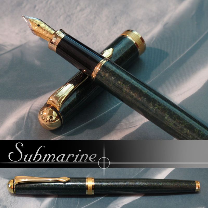 Rare SUBMARINE Athens Mableized Fountain Pen Green Marbleized 