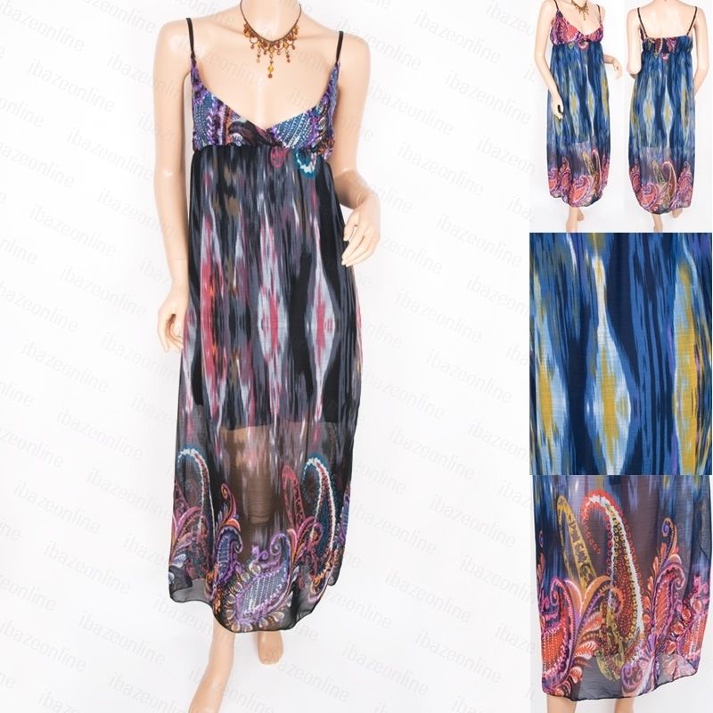 Free Ship Chiffon Sheer Floral Long Lined Maxi Dress  