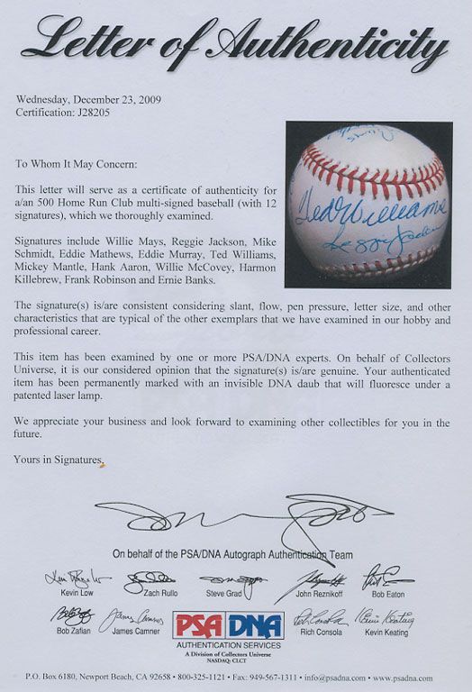 500 Home Run Mantle Signed Auto PSA DNA Baseball 12 Sig  