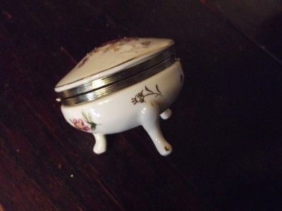 Lefton China 3 Foot Jewelry Trinket Box, Handpainted, 24K Gold Accents 