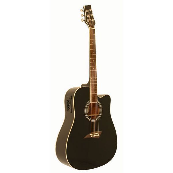 GREAT NEW KONA K1E/BK BLACK GLOSS FINISH ACOUSTIC/ELECTRIC DREADNOUGHT 